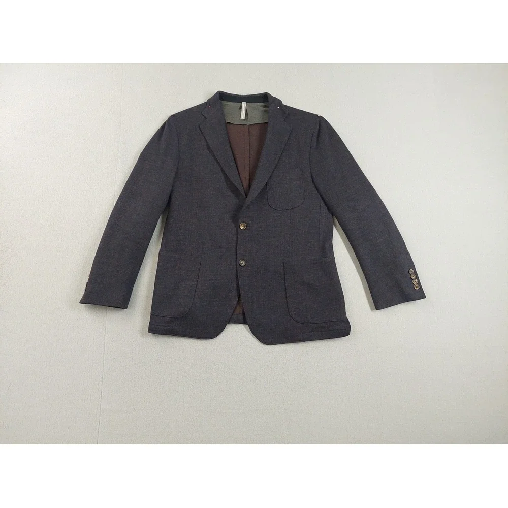 Samuelsohn Men Blazer Jacket 44R Blue Herringbone 100% Wool Single Breasted Work